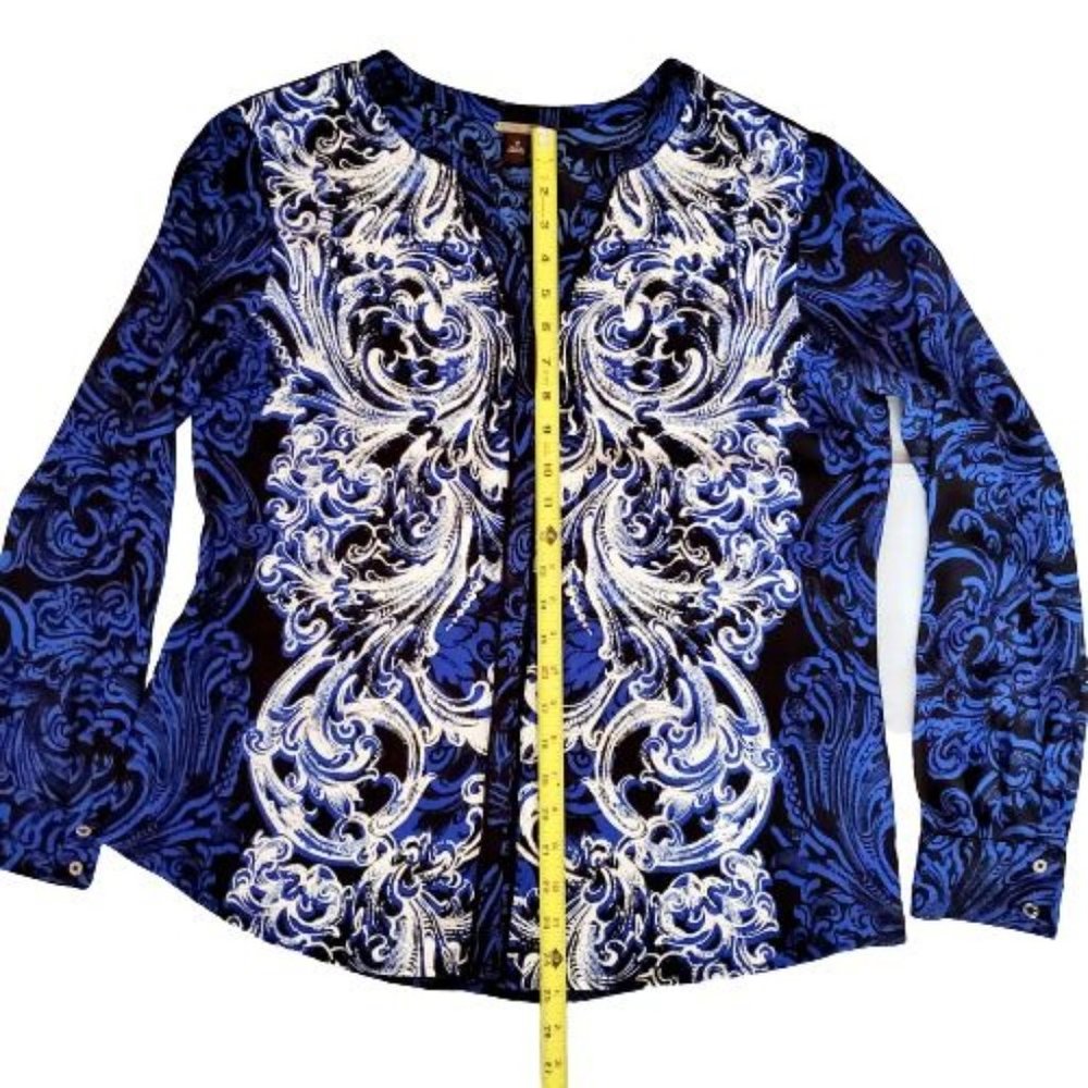 Dana Buchman Women's Paisley Long Sleeve V-Neck Metropolitan Chic Blouse Size 12 - Picture 10 of 13